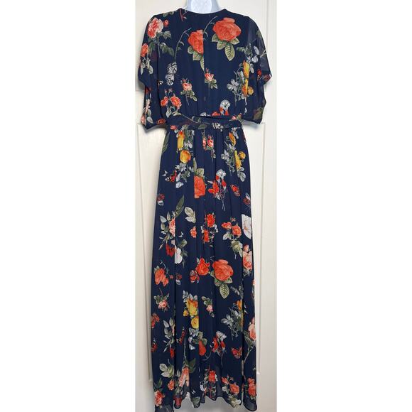 Baltic Born Madeline Multi Floral Wrap Maxi Dress Size MEDIUM Navy and Coral - Picture 2 of 11